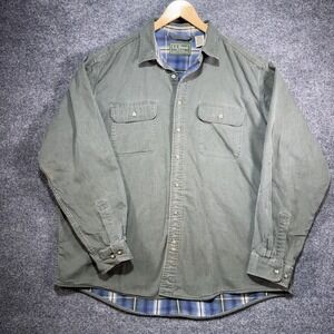 L.L.Bean Flannel Lined Shirt Shacket Mens XL Olive Green Canvas Vintage USA Made